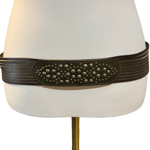Linea Pelle Western Belt Brass Buckle Studded Cowgirl Brown Leather Size Medium